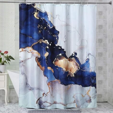 Luxury Blue Modern Stall Fabric Shower Curtain Navy Marble Abstract Art  Painting Small Bathroom Shower Curtain Sets Waterproof Bath Curtain-70''W x  79''L-Blue