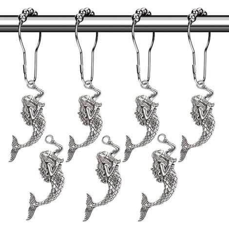 Mermaid Shower Curtain Hook Rings - Silver Hangers, Decorative Hooks for  Bathroom Shower Rods, Bathroom Accessory Set, Sea Beach Themed Bathroom  Decor, Set of 12