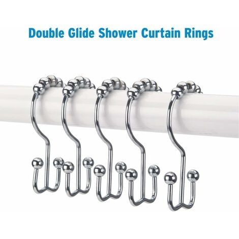 Shower Curtain Hooks Rings, Rust-Resistant Metal Double Glide Shower Hooks  for Bathroom Shower Rods Curtains