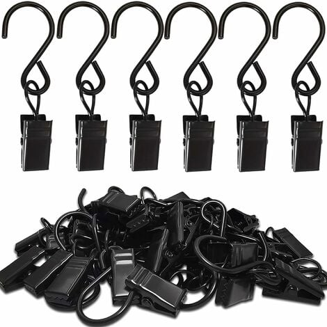 Stainless Steel S Hooks Curtain Clips, 50 Pack Hanging Party Lights Clips,  Hangers Gutter Photo Camping Tents, Art Craft Display, Garden Courtyards  Indoor Outdoor Decoration-Black