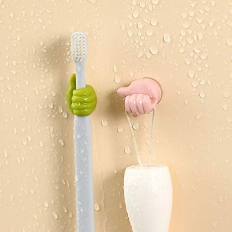 4 Pcs Silicone Waterproof Toothbrush Holders,Multi-Function Self Adhesive  Hooks for Hanging Key Clothes Towel Cable for Kitchen Bathroom Home Office  Pink 