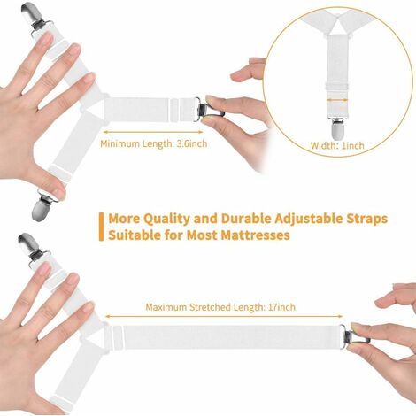 Bed Sheet Holder Straps, 4 PCS Bed Sheet Fasteners Adjustable Triangle  Elastic Braces Mattress Corner Clips with Heavy Duty Clips