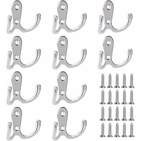 Set of 20 metal coat hooks wall hooks with screws wall hooks for kitchen  bathroom cupboard bathroom silver