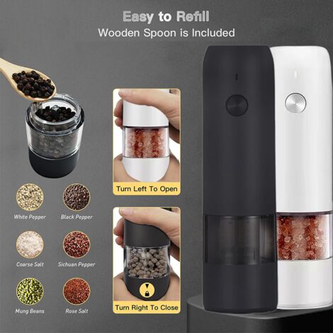 Electric Salt and Pepper Grinder Set - USB Rechargeable With Dual Charging  Base - Automatic One Hand Operation - Adjustable Coarseness & LED Light  Refillable 