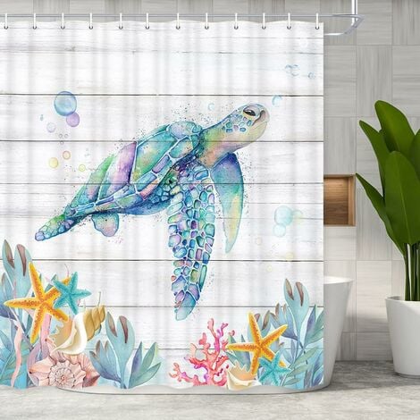 Sea Turtle Shower Curtain for Bathroom, Sea Animal Turtle on Rustic Wooden  Plank Costal Beach, Sea Theme Turtle Fabric Shower Curtain Set, Shower  Curtain with 12 Hooks (72 W by 72 L)-72X78