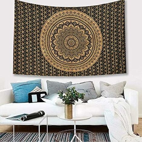 Sparkly Gold & White Mandala Wall Tapestry Boho Room Decor