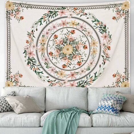 Bohemian Tapestry Wall Hanging, Mandala Floral Medallion Hippie Tapestry,  Wall Decor Blanket for Bedroom Home Dorm