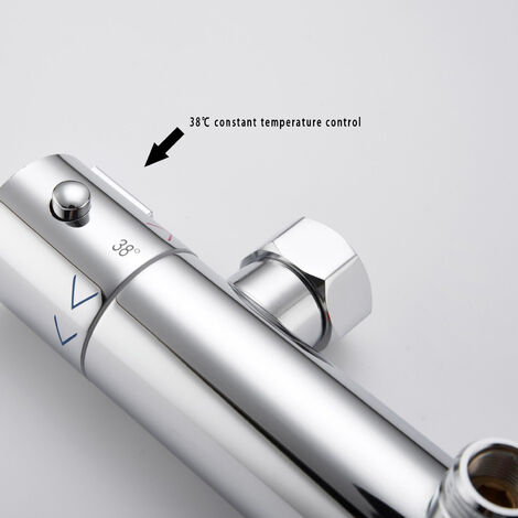 Biubiubath Colonne de douche thermostatique ensemble de douche pomme de douche carrée chromée ultra-fine système de douche réglable en hauteur