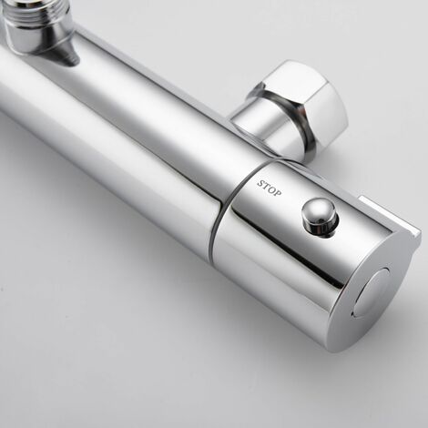 Biubiubath Colonne de douche thermostatique ensemble de douche pomme de douche carrée chromée ultra-fine système de douche réglable en hauteur