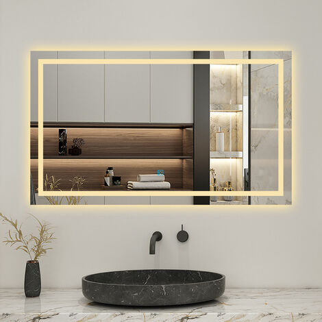 Biubiubath – Miroir lumineux de salle de bain 100x60cm – Anti-buée – Éclairage LED à gradation – Température de couleur 3000K/4500K/6000K