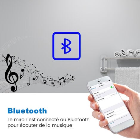 Biubiubath 80x60cm LED miroir de salle de bain tricolore anti-buée + loupe + bluetooth + horloge + mémoire + dimmable