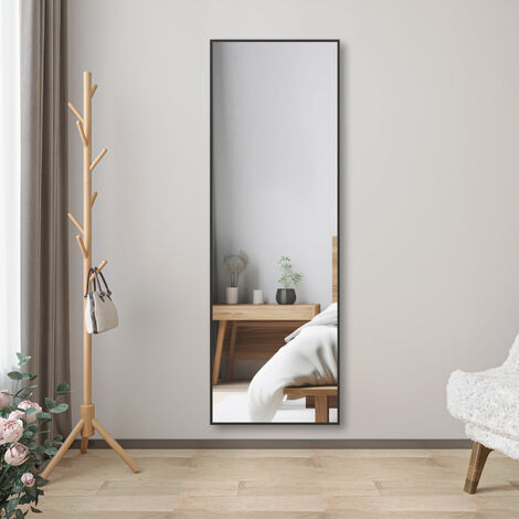 Biubiubath Miroir sur pied au sol 160x50cm,miroir pleine longueur,à suspendre ou à poser,cadre noir