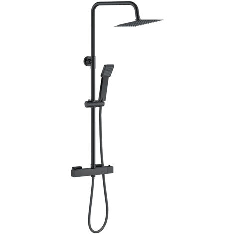 Biubiubath Colonne de douche thermostatique chromée, noir mat, système de douche à effet pluie, douche carrée, cabine de douche à l'italienne (1/5)