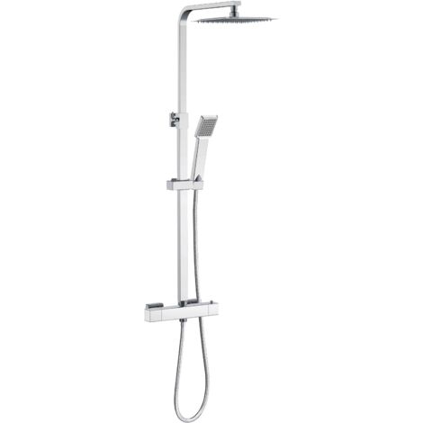 Biubiubath Colonne de douche thermostatique, chromée, valve ouverte carrée réglable en hauteur, pour salles de bains modernes