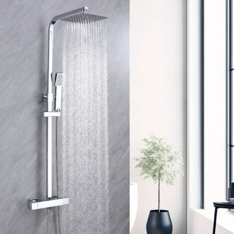 Biubiubath Colonne de douche thermostatique, carrée chromée, réglable en hauteur, pour salle de bains moderne