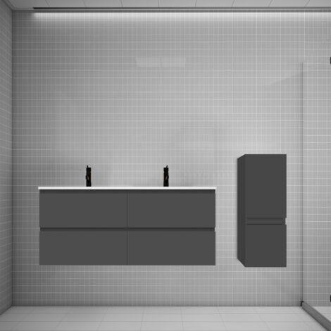 Biubiubath Ensemble meuble double vasque L.120cm anthracite 2 tiroirs + colonne + lavabo (1/5)