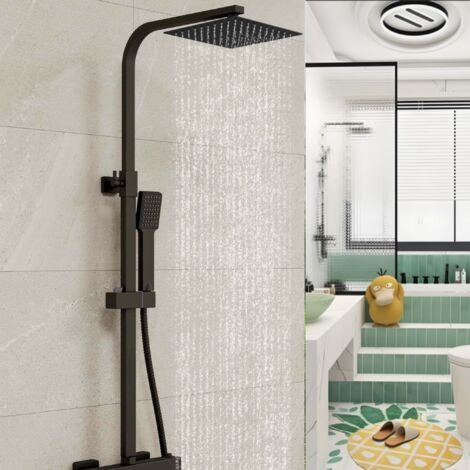 Biubiubath Colonne de Douche Thermostatique Noire, Carrée Chromée, Réglable en Hauteur, Kit de Douche pour salle de bain moderne