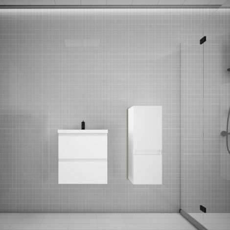 Biubiubath Ensemble meuble vasque L.50cm blanc 2 tiroirs + colonne + lavabo (1/5)