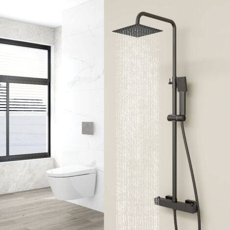 Biubiubath Colonne de douche thermostatique carré noir, réglable en hauteur,ensemble de douche thermostatique en inox