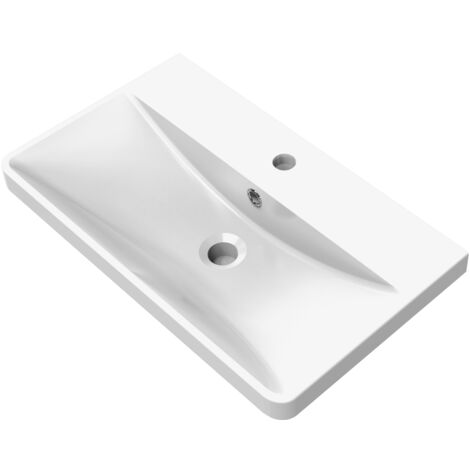 Biubiubath Lavabo avec bonde blanc 61x35x13.5 cm, Lavabo rectangulaire en marbre artificiel