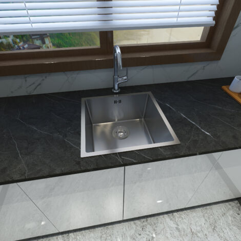 Biubiubath Evier de cuisine Argent 44x44x20cm 1 Bac en Inox avec montage en surface montage encastré et montage sous plan (1/5)