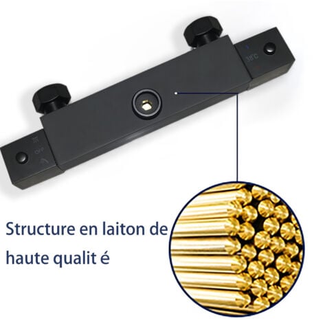 Biubiubath colonne de douche thermostatique de salle de bain Biubiubath, robinet de douche thermostatique en laiton, système de pulvérisation et de colonne montante carrée en acier inoxydable, réglabl