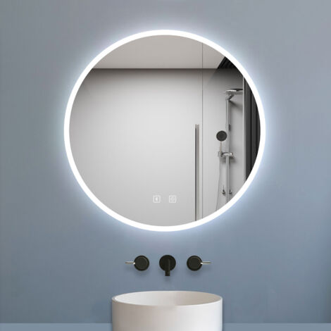 Biubiubath Miroir de salle de bain rond Bluetooth 70cm tricolore + dimmable + mémoire + anti-buée, IP44 Miroir LED (1/5)