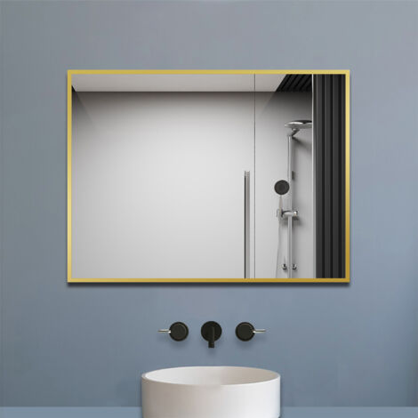 Biubiubath Miroir Salle de Bain 80x60cm Avec dorée Encadré, Miroir au Mercure, Vertical & Horizontal, Miroir-Mural (1/5)