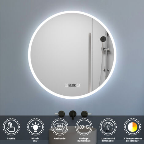 Acezanble Miroir lumineux rond 60 x 60cm, dimmable anti-buée