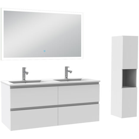 Biubiubath Ensemble de meubles de salle de bain 120cm avec vasque et colonne et miroir lumineux Tricolore Dimmable Blanc (1/5)