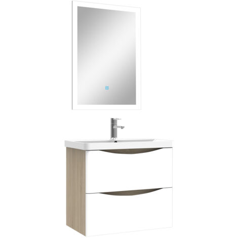 Biubiubath Ensemble meuble simple vasque 60cm avec Miroir Lumineux (1/5)