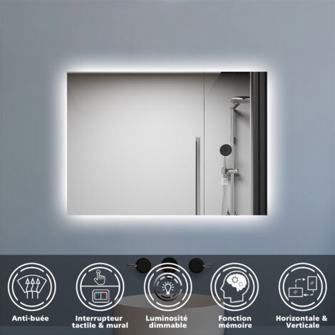 Miroir led salle de bain 70x50cm - Miroir lumineux anti buée - WOWTTRELAX - 3 couleurs de lumière et luminosité réglable