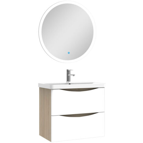Biubiubath Ensemble meuble simple vasque 60cm avec Miroir Rond LED (1/5)