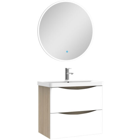 Biubiubath Ensemble meuble simple vasque 60cm avec Miroir Rond Lumineux (1/5)