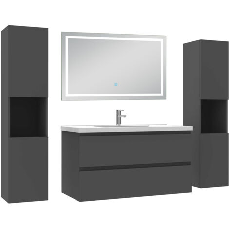 Biubiubath Ensemble meubles Salle de Bain 100cm avec Colonne + Miroir Lumineux 3 Couleurs et Dimmable Anthracite (1/5)