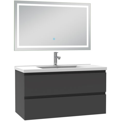 Biubiubath Ensemble meuble Salle de Bain 100cm Anthracite simple Vasque, avec Miroir Lumineux 3 Couleurs + Dimmable (1/5)