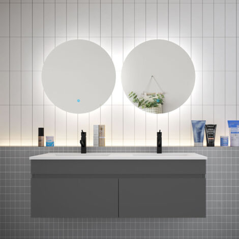 Biubiubath Ensemble meuble Salle de Bain vasque L.120cm + 2 x Miroir LED Tricolore 60cm,Anthracite (1/5)