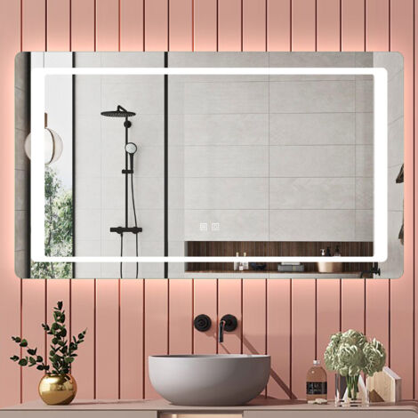 Biubiubath Miroir de salle de bain 100x70cm LED, Dimmable et Mémoire et Anti-Buée, CE IP44, Miroir Lumineux