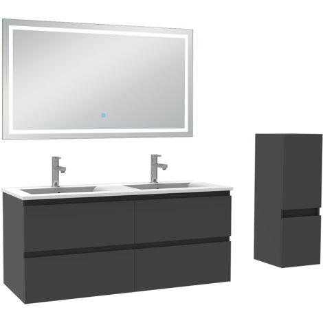 Biubiubath Ensemble de meuble Salle de Bain Anthracite 120cm vasque + suspendu colonne + miroir LED (1/5)