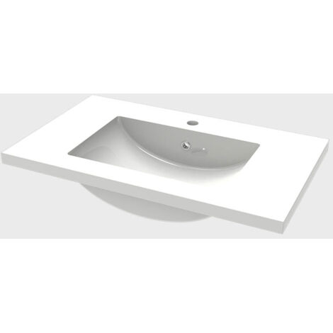 Biubiubath Vasque de Salle de bain,Lavabo rectangulaire,avec trou pour robinet + trop-plein, Dimensions : 81 cm (L) x 17.5 cm (H) x 47 cm (P), Blanc (1/5)