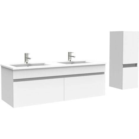 Biubiubath Ensemble de meuble Salle de Bain 120cm Blanc avec colonne et vasque ceramique (1/5)