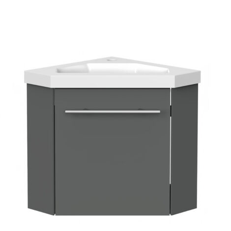 Biubiubath – Meuble bas de salle de bain anthracite – Meuble d'angle pentagonal avec tiroir – Dimensions 39.5 x 39.5 x 42cm – Panneau MDF facile à assembler