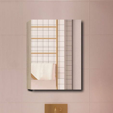 Biubiubath Armoire avec miroir de Salle de Bain Murale, 70x50x13 cm, 3 Niveaux placard de rangement ( 2 Étagères ), Armoire Murale MDF, 1 Porte sans LED, Chêne (1/5)