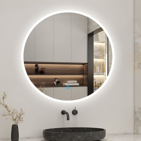 Miroir led rond 60 cm, anti buée miroir avec interrupteur tactile,lumière  blanche, miroir de salle de bain