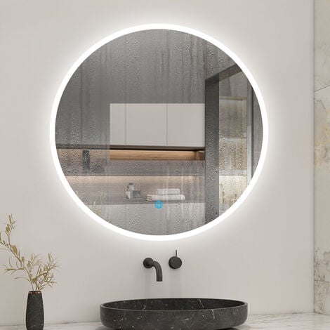 Miroir led rond 80 cm, anti buée miroir avec interrupteur tactile,lumière blanche, miroir de salle de bain