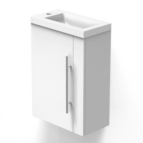 Meuble Lave-Mains Moderne à Suspendre avec lavabo, Meuble de Rangement avec Une Porte et 2 étagères 45cm / Blanc