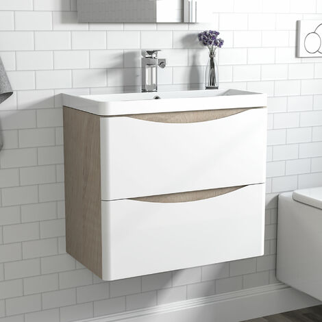 Biubiubath – Meuble lave-mains 60 cm en MDF blanc – Vasque en résine résistante – 2 tiroirs avec fermeture douce – Dimensions L.59 x P.34,5 x H.50 cm (1/5)