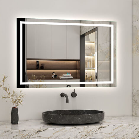 Biubiubath – Miroir lumineux de salle de bain 100 x 60 cm – Éclairage LED anti-buée – Interrupteur tactile – IP44 pour pièces humides - LED 100 X