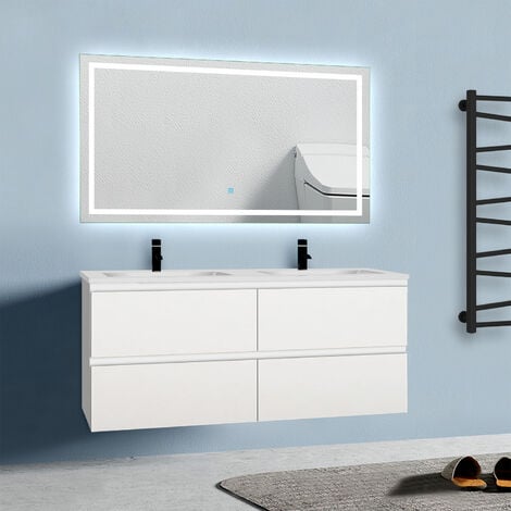 Biubiubath Miroir Lumineux à LED, 100x60cm, Dimmable, Avec Mémoire Et