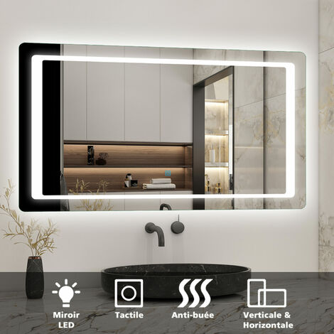 Miroir de salle de bain LED avec éclairage : 120x80 cm Miroir de